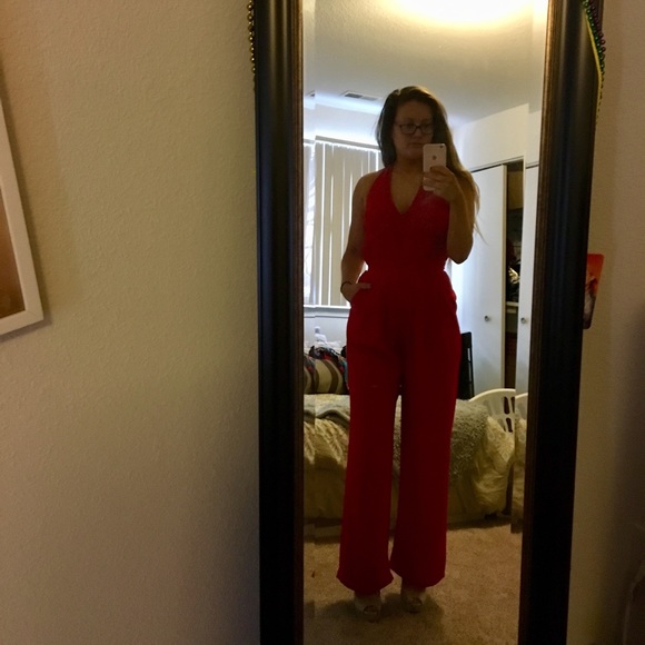 red guess jumpsuit